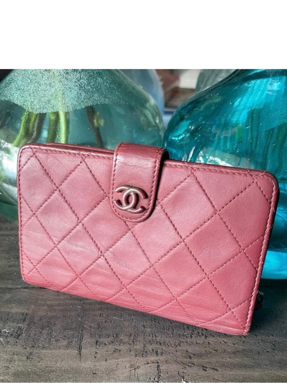 Chanel CC French Lambskin Wallet in a rare raspberry color COA Authentic